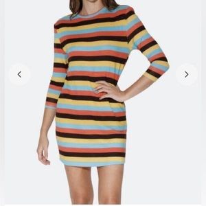 Walter Baker Aisha Mod Stripe Knit Crew Neck Dress vintage large yellow orange L